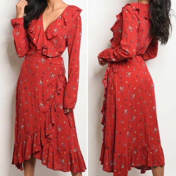 Trend Setter Diva Boutique Item Dresses & Skirts - LAST 1! RED FLORAL PRINT WRAP DRESS